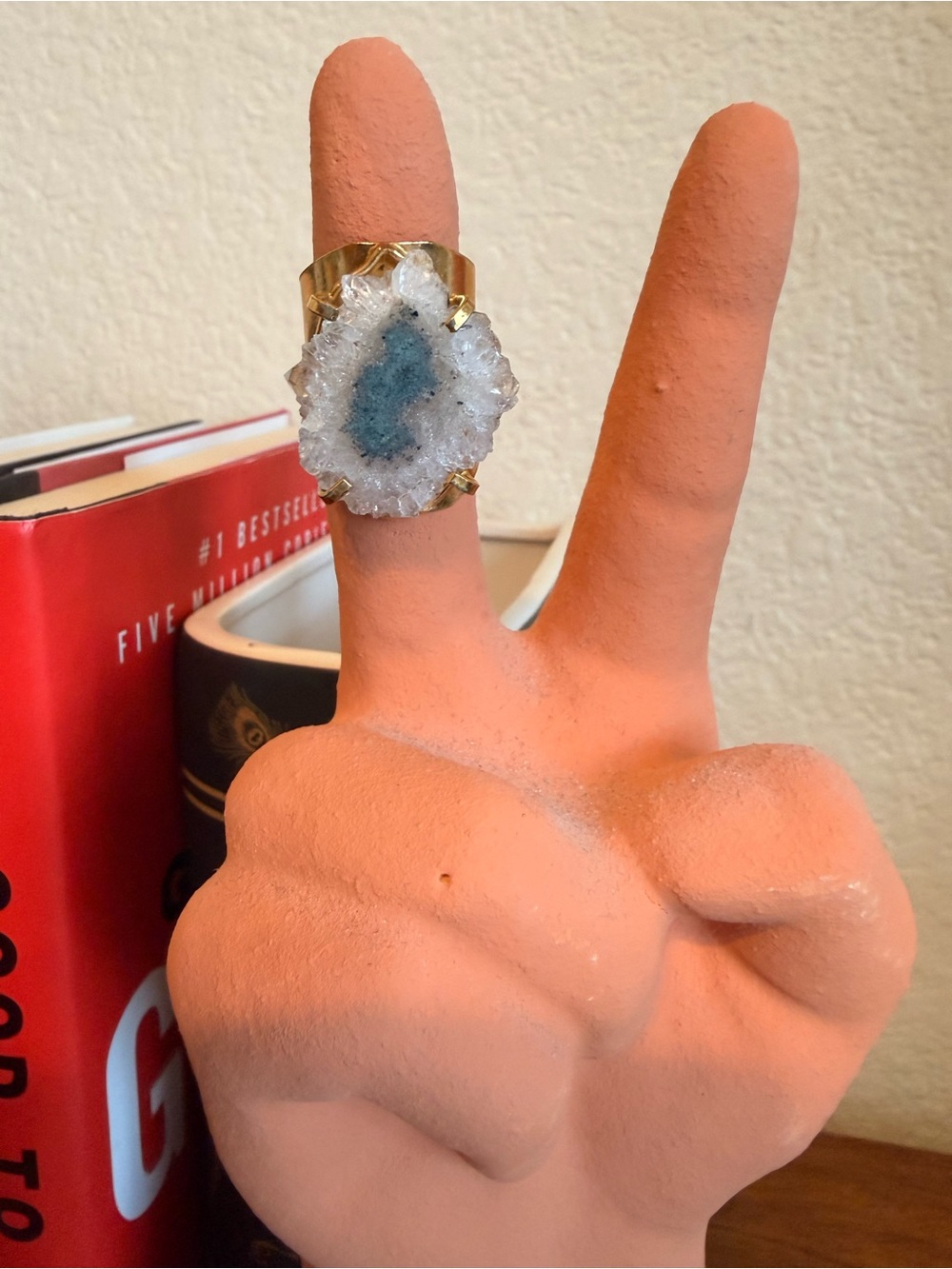 Druzy sliced agate ring